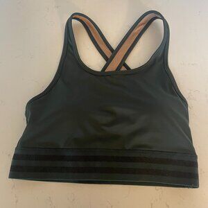 L'urv Green Sports Bra with Sparkle Black Border Stripe, Criss-Cross Back, Small